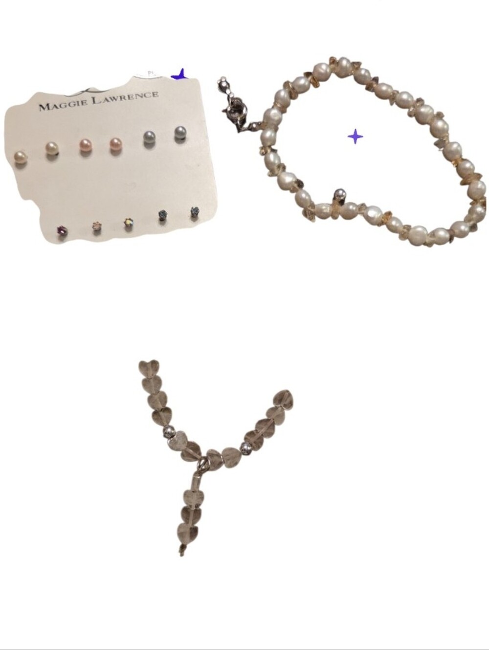 Handmade Pearl Bracelet and Necklace, Stud Earring Set